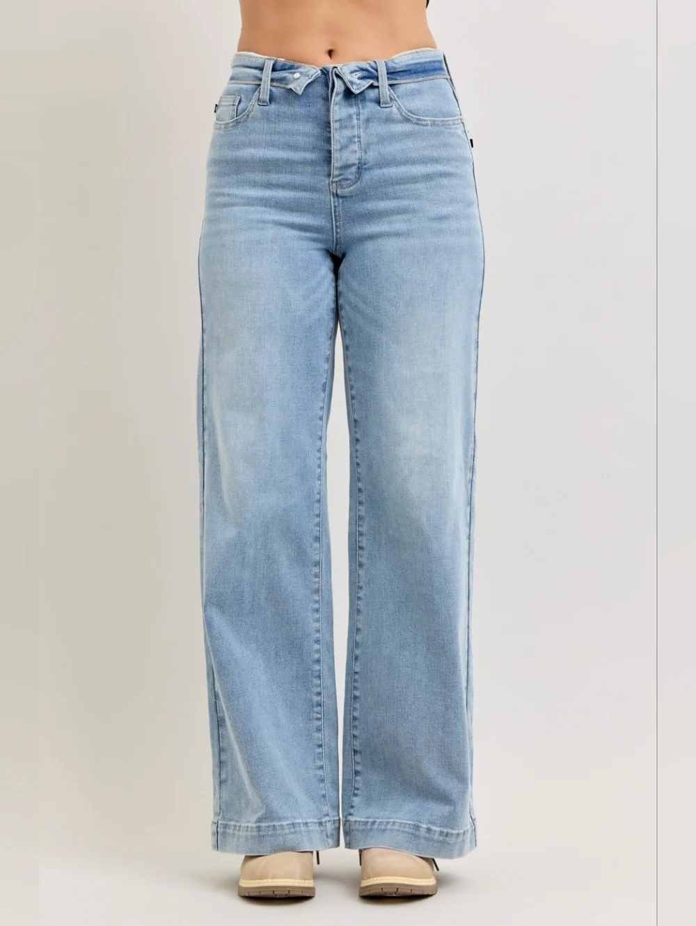 Judy Blue MR Light Wash Retro Wide Leg Jeans Button Fold Over Waist Various NEW - Picture 3 of 16